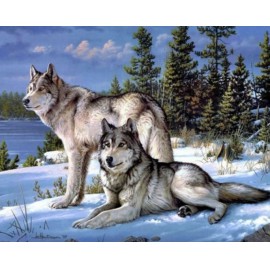 Két farkas a havas tájban kreatív gyémánt kirakó készlet