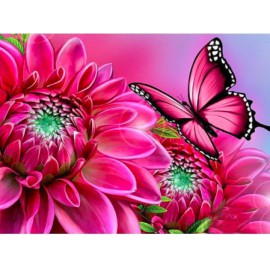 Lila virág és pillangó kreatív gyémánt kirakó készlet