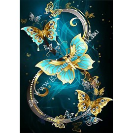 Arany pillangók kék háttéren kreatív gyémánt szemes kirakó készlet