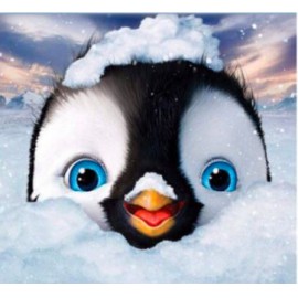 Pingvin kölyök a hóban kreatív gyémánt kirakó gyerekeknek