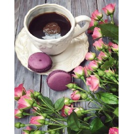 Kávé macaronnal és virágokkal kreatív gyémánt kirakó készlet