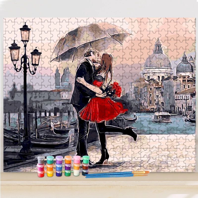 Szerelmes pár ernyővel számfestő puzzle
