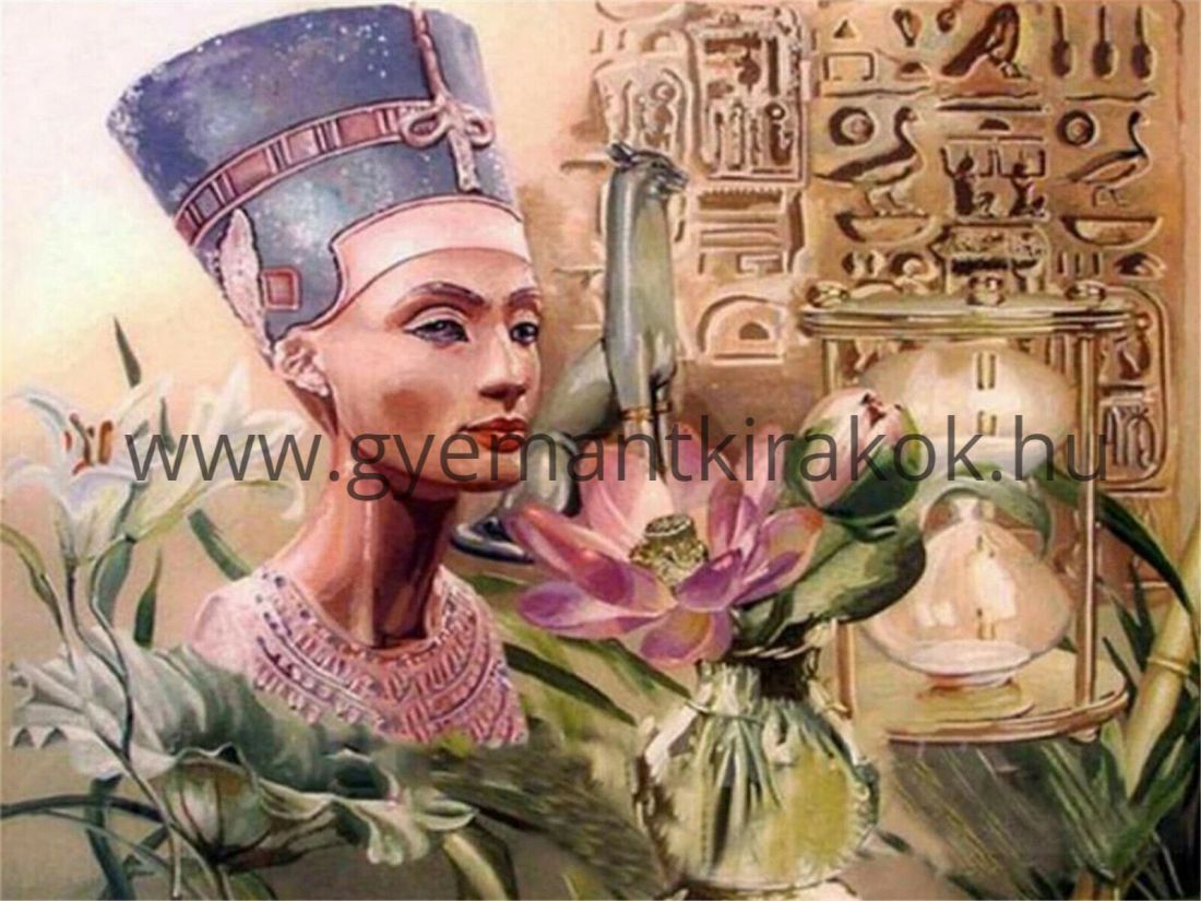 Egyiptomi nő virágokkal és hieroglifával kreatív gyémánt kirakó készlet