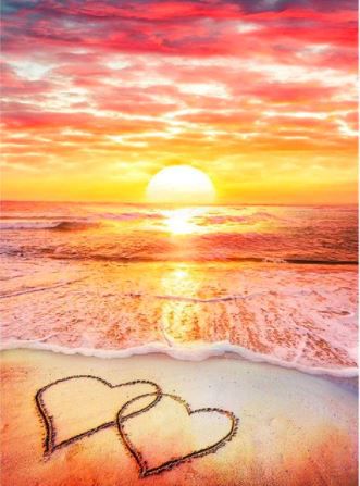 Szerelmes szíves tengerparti naplemente kreatív gyémánt kirakó készlet