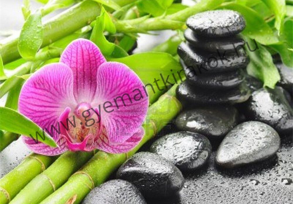 Wellness bambusszal, kövekkel és orchideával kreatív gyémánt kirakó készlet
