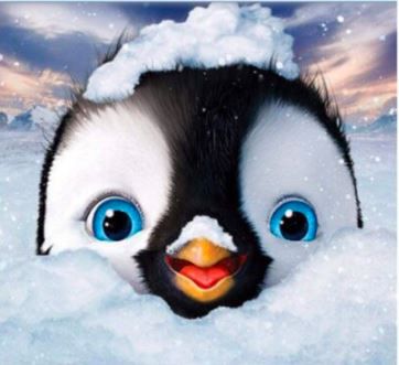 Pingvin kölyök a hóban kreatív gyémánt kirakó gyerekeknek
