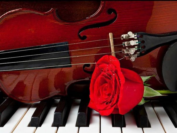 Hegedű és zongora vörös rózsával kreatív gyémánt kirakó készlet