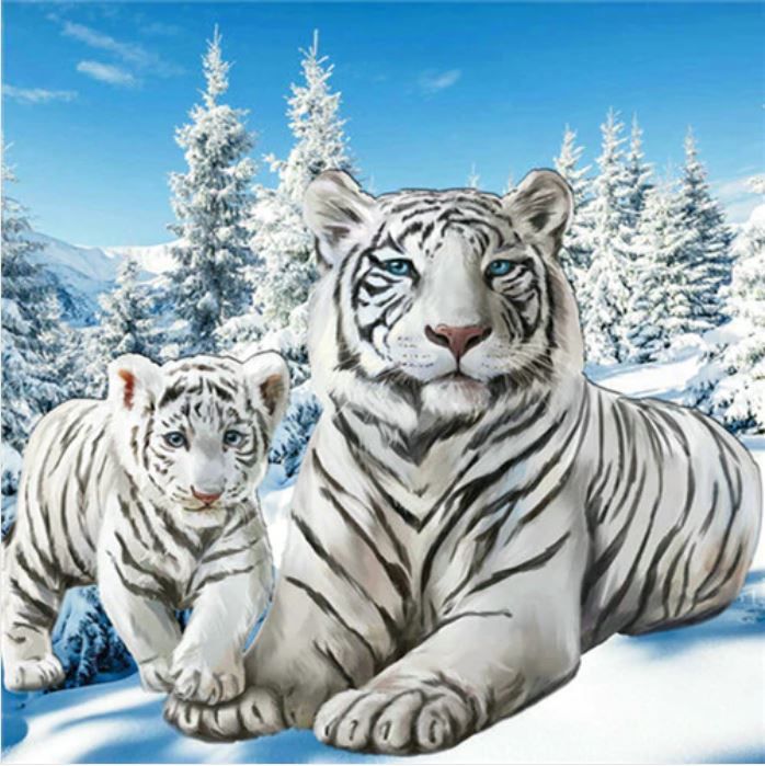Tigrisek a havas tájban kreatív gyémánt kirakó készlet
