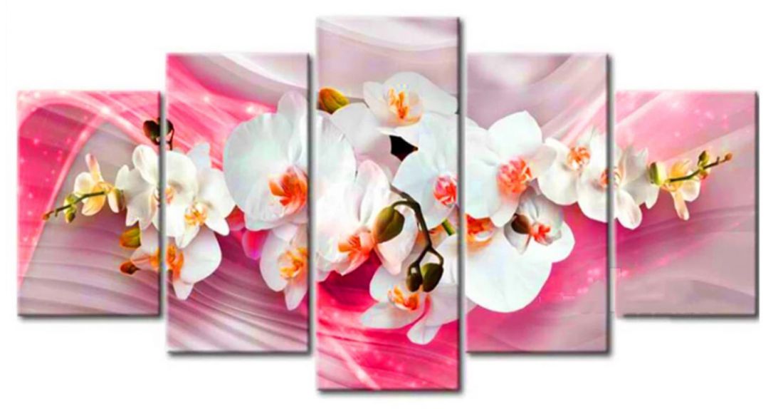 5 részes fehér orchideák rózsaszín háttérrel kreatív gyémánt kirakó készlet